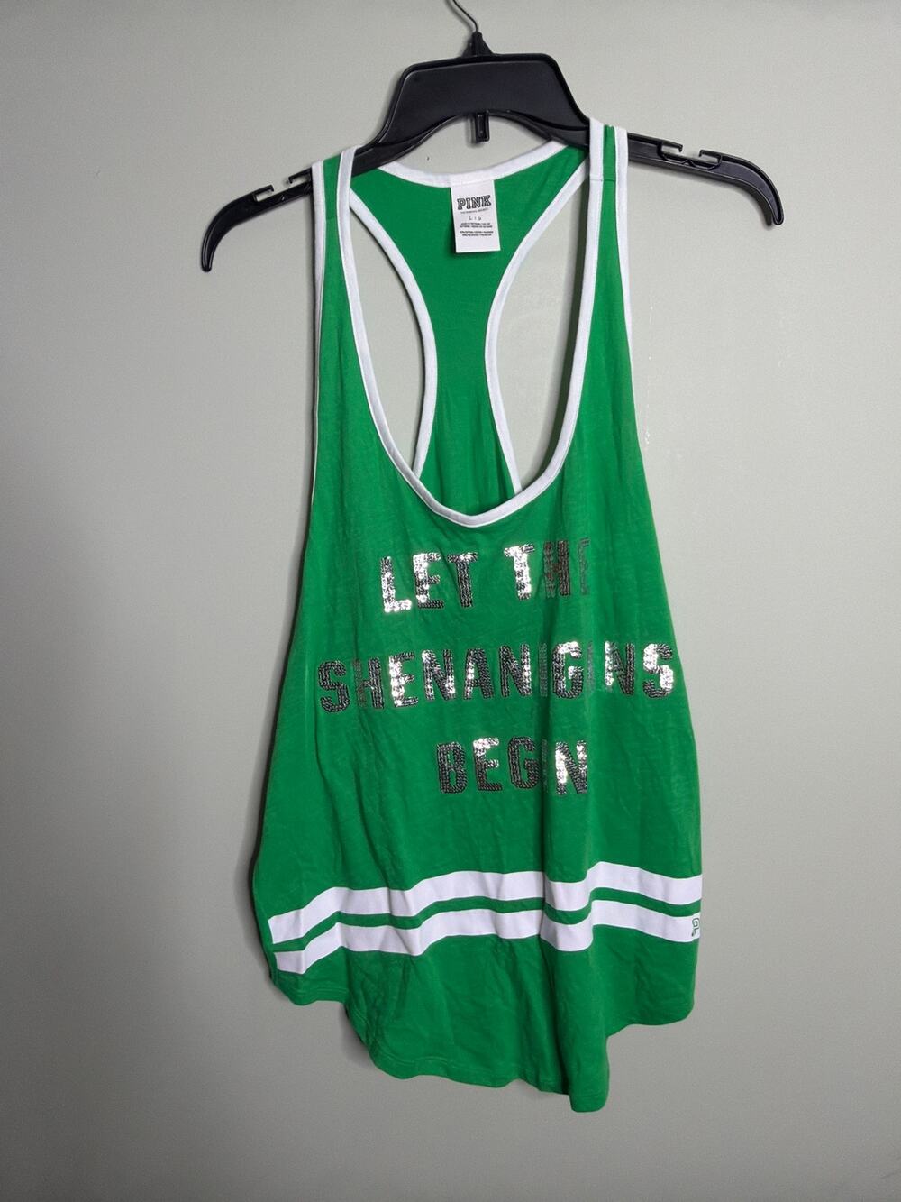 PINK Victoria's Secret Green Shenanigans Sequins Tank Top Large